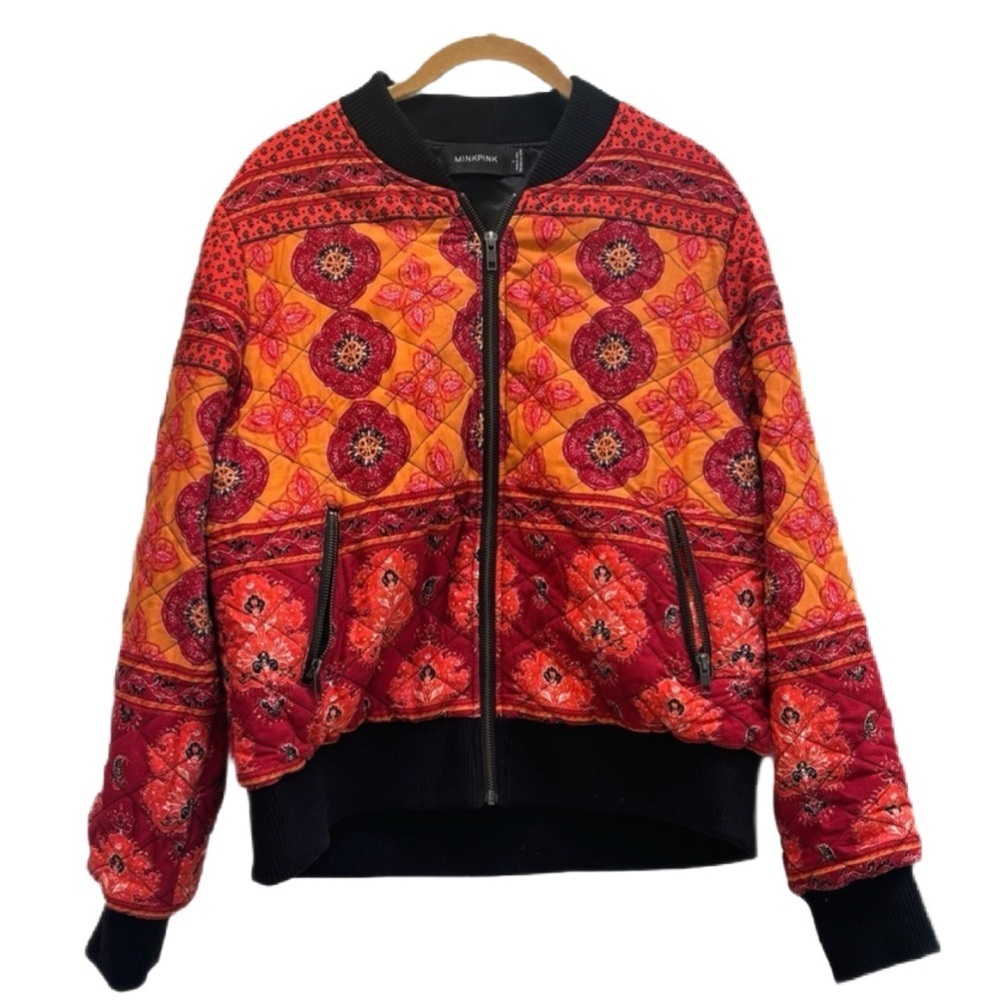 MINKPINK “Folktale” Bomber Jacket 🌺 Quilted Boho  Floral Print- Size L